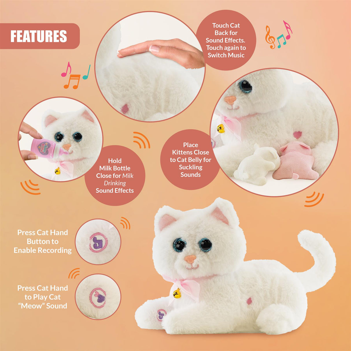 Interactive Plush Cat with 2 Kittens and Sounds by The Magic Toy Shop - UKBuyZone