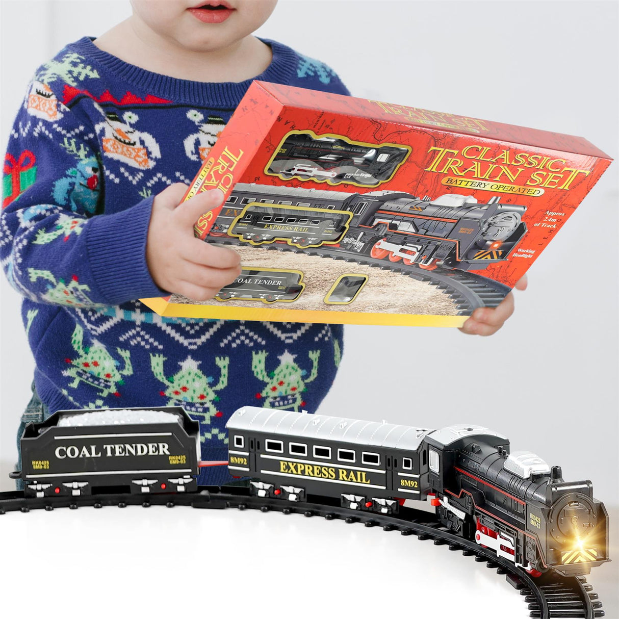 The Magic Toy Shop Classsic Train Set with Tracks and Headlight