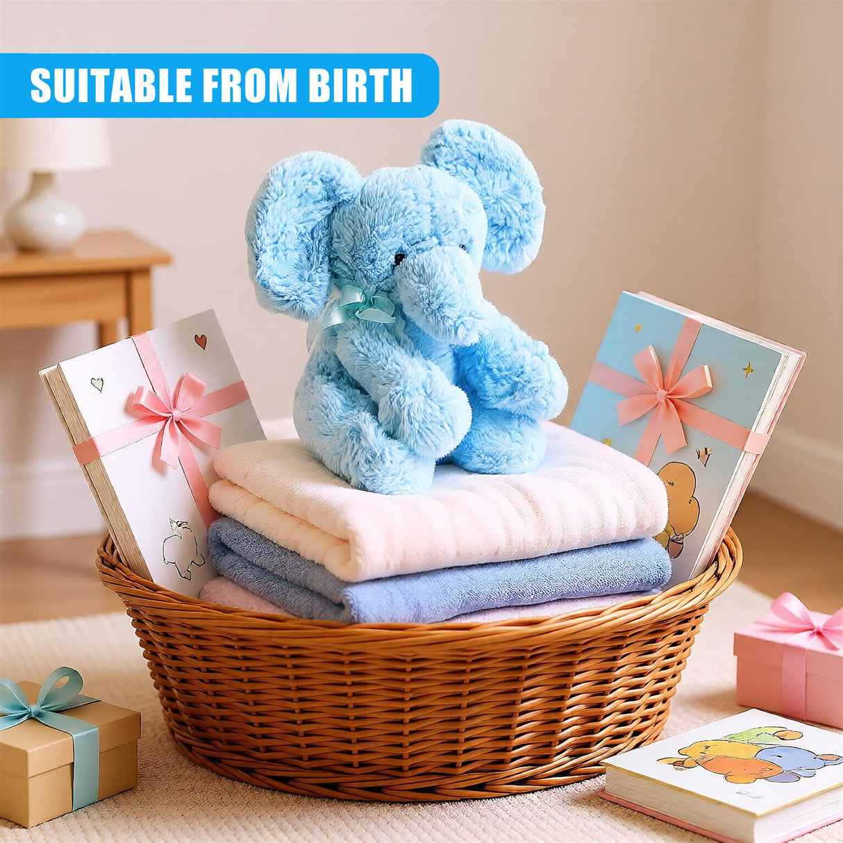 "Two blue plush elephants with gifted teddy bears." - UKBuyZone