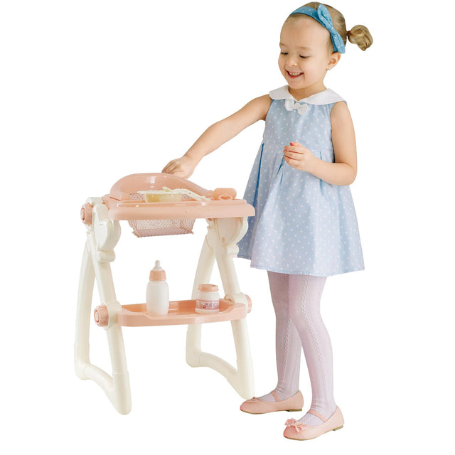 "Little girl holding plastic doll high chair." - UKBuyZone