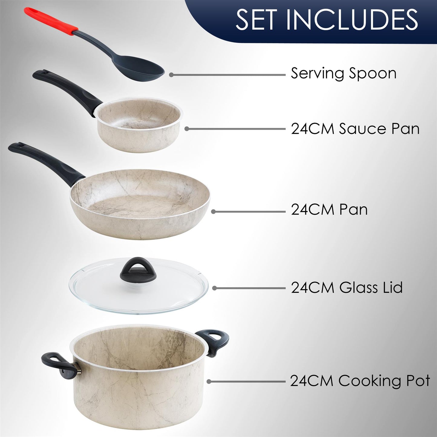 Cream 5 pc Non-Stick Pots and Pans Set by Geezy - UKBuyZone