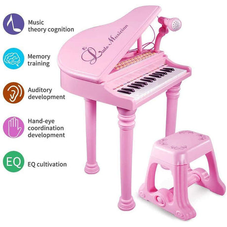 The Magic Toy Shop Pink Electronic Piano With Microphone and Stool