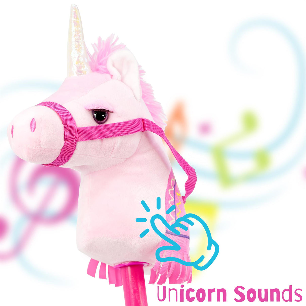 Kids Pink Unicorn Hobby Horse Toy with Sounds