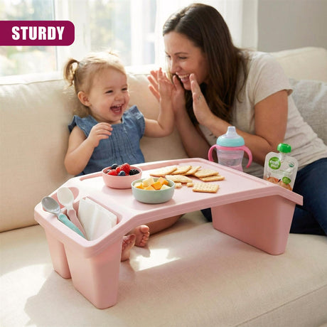 A child's feeding tray with storage compartments, featuring a playful pink design. - UKBuyZone