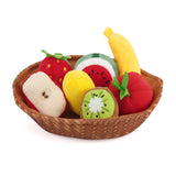 Fabric Fruit Basket Toy Set from The Magic Toy Shop containing seven plush fruits including a banana, apple, strawberry