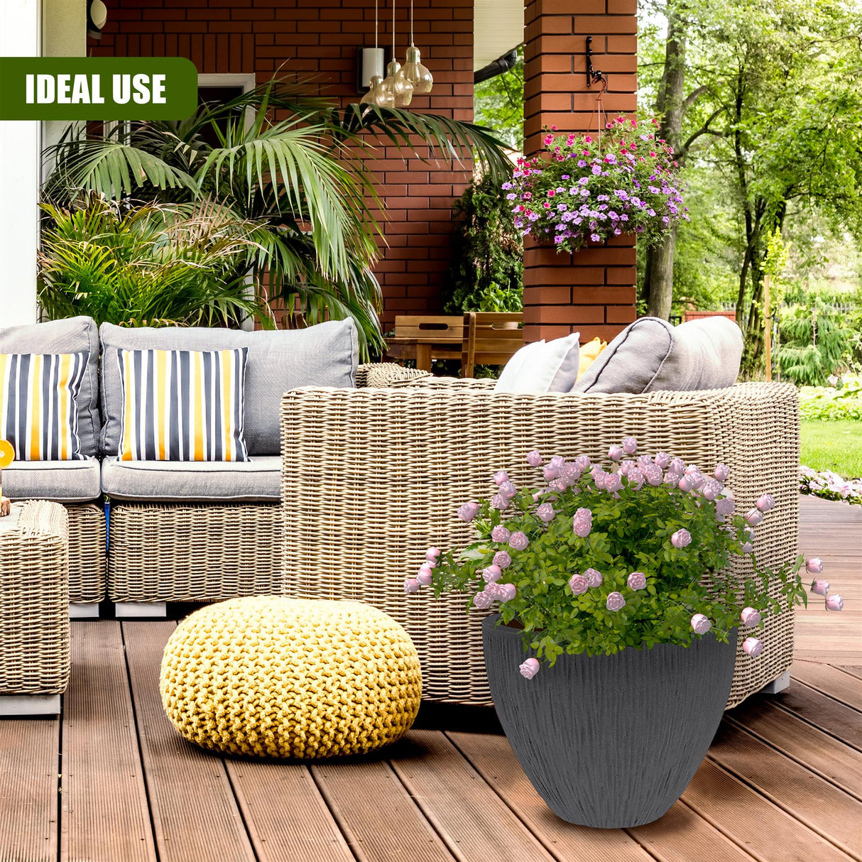 Large Anthracite Round Indoor Outdoor Flower Pot by GEEZY - UKBuyZone