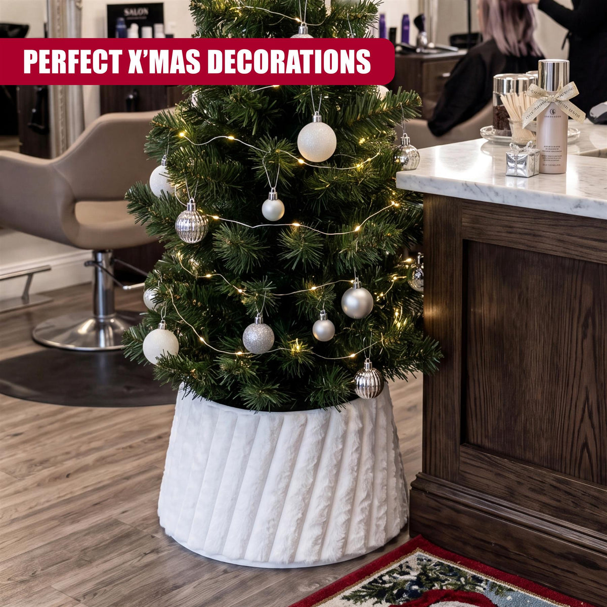 White Faux Fur Christmas Tree Skirt 22"