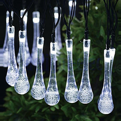 Raindrop Design Solar Powered White Led String Lights by The Magic Toy Shop - UKBuyZone