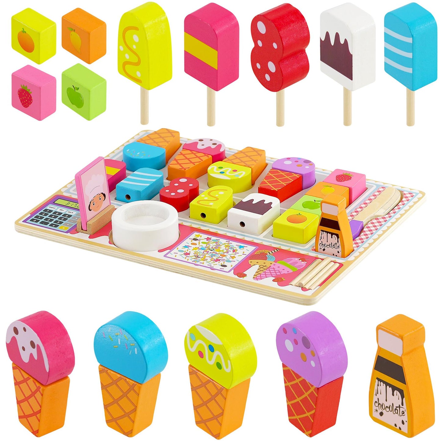Kids Wooden Ice Cream Shop Set Role Play Toys by The Magic Toy Shop - UKBuyZone