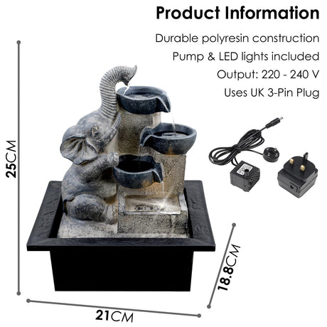 GEEZY Elephant and Bowls Water Feature Indoor With LED