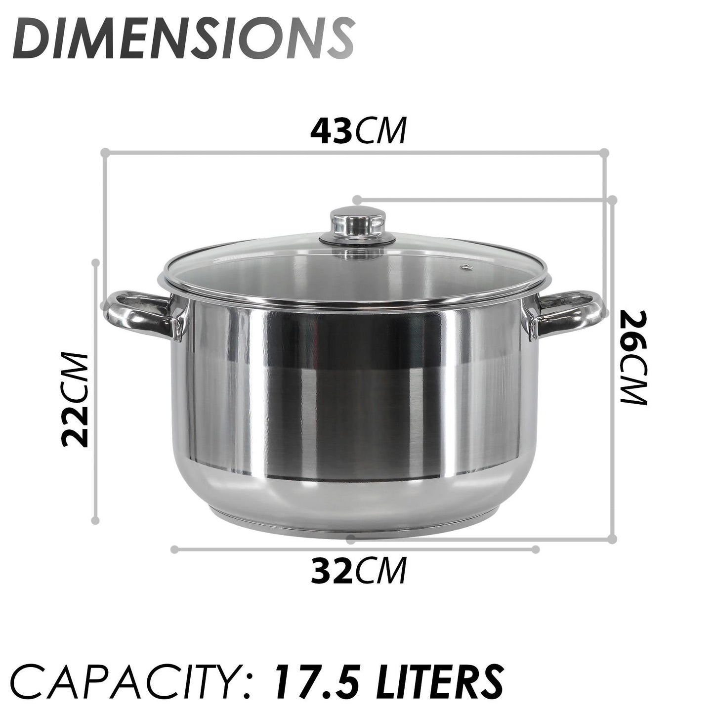 Induction Stockpot With Glass Lid - 17.5 ltr by GEEZY - UKBuyZone