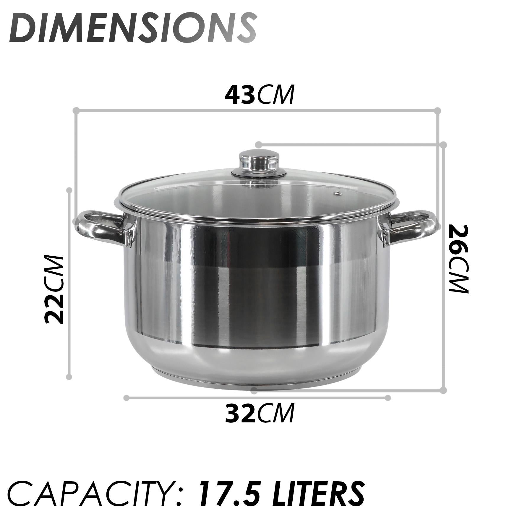 Induction Stockpot With Glass Lid - 17.5 ltr by GEEZY - UKBuyZone
