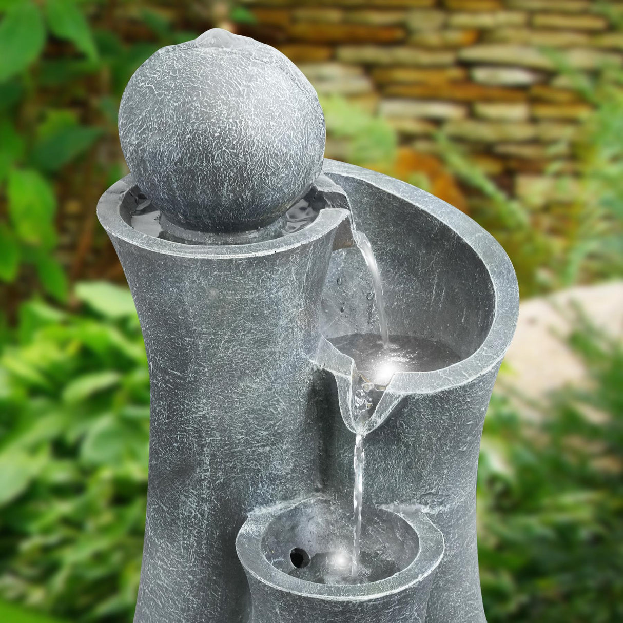 Ball on Top Water Feature Outdoor With LED by GEEZY - UKBuyZone