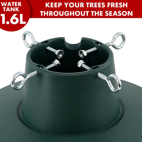 The image shows a green tree stand with six adjustable points.