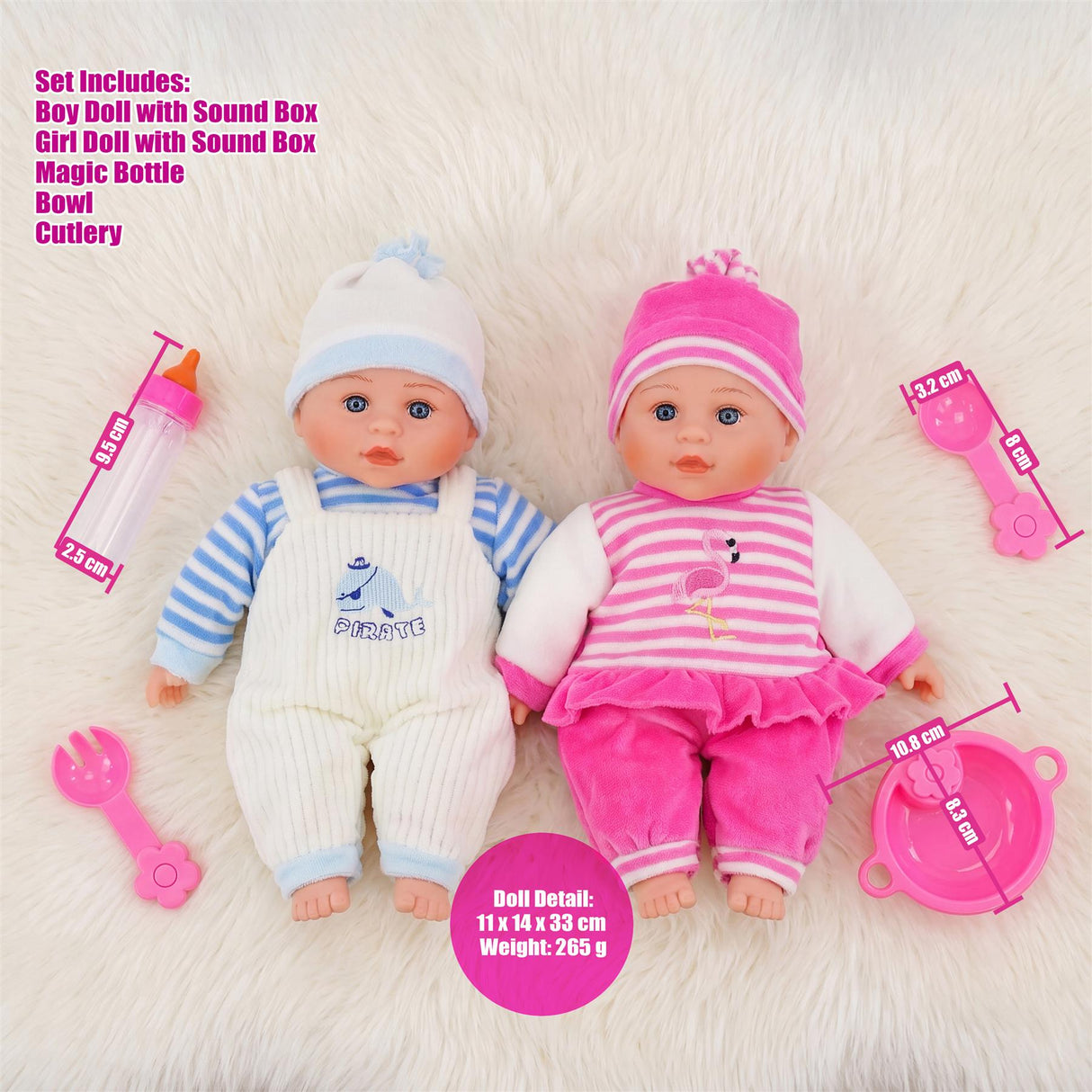 BiBi Twin Baby Dolls & Accessories (33 cm / 13")