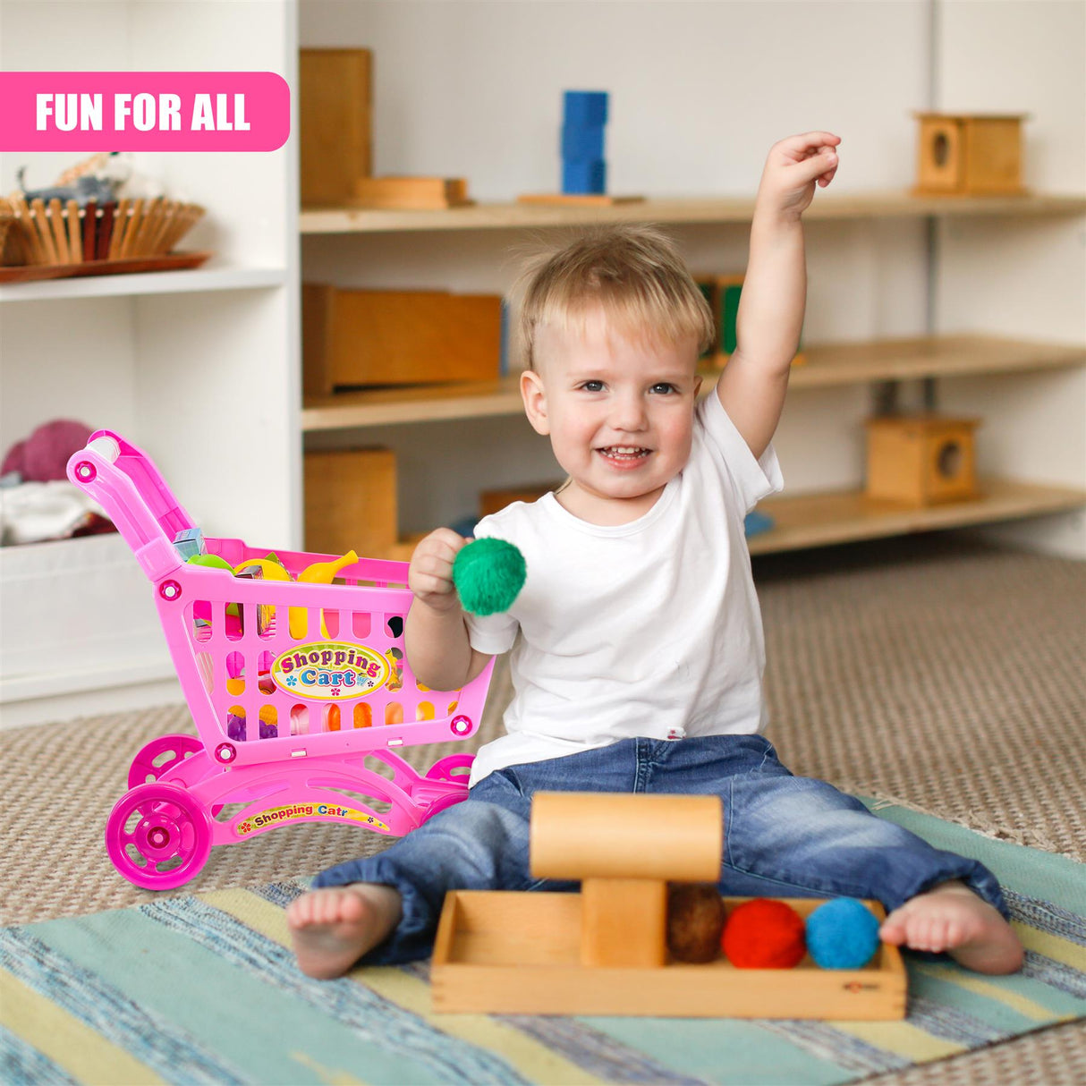 Pink Shopping Trolley Cart Play Food Set by The Magic Toy Shop - UKBuyZone