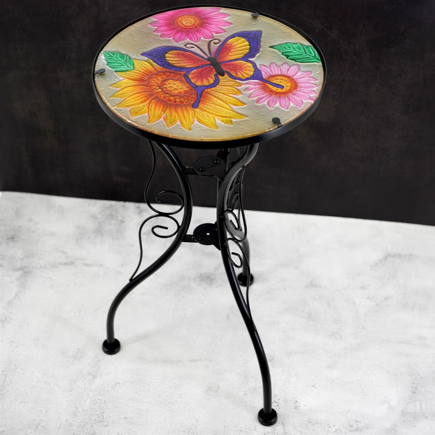 Round Side Garden Mosaic Table  With Flowers and Butterfly Design by Geezy - UKBuyZone