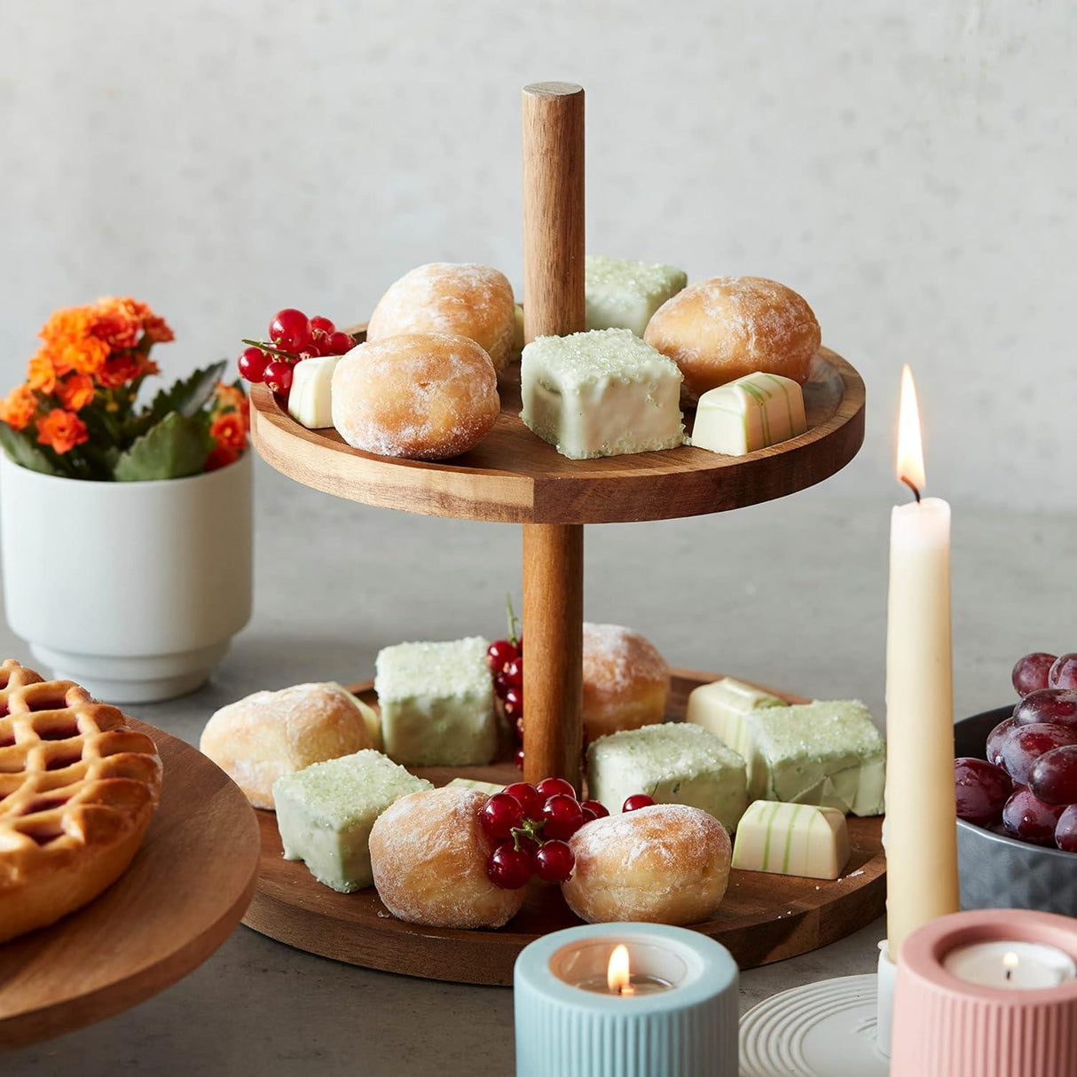 GEEZY 2-Tier Acacia Wooden Afternoon Tea Stand