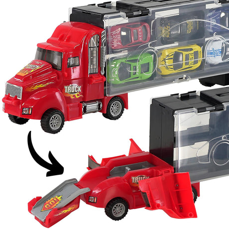 Kids Toy Truck Carrier & 6 Mini Cars Set by The Magic Toy Shop - UKBuyZone