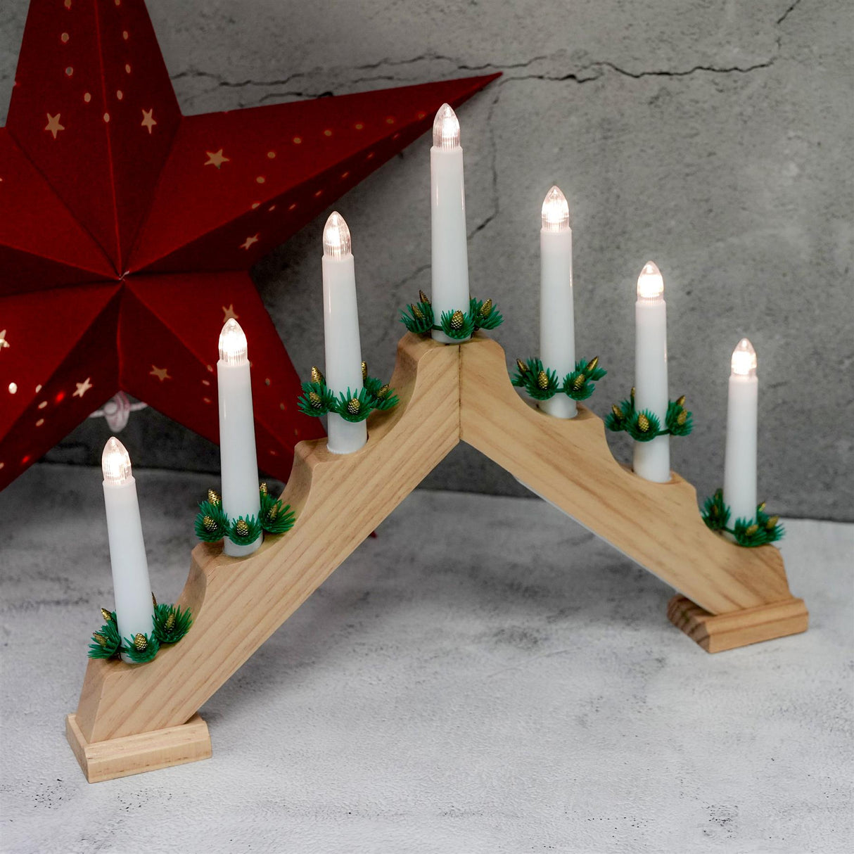 Wooden Candle Bridge With 7 Led Lights by Geezy - UKBuyZone