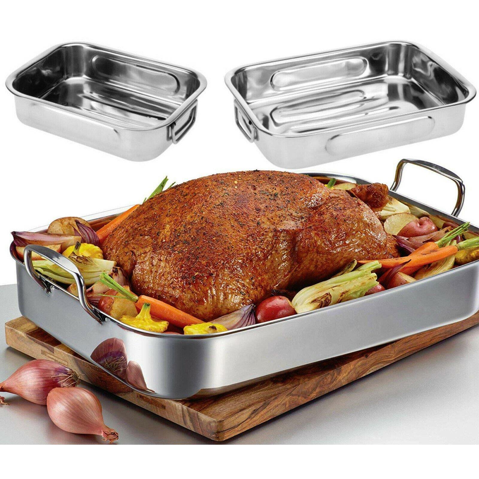 Set Of 3 Stainless Steel Roasting Trays by GEEZY - UKBuyZone