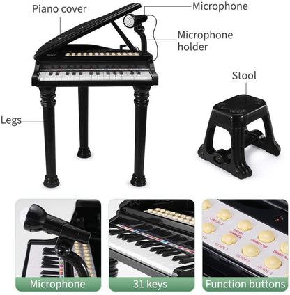 Black Electronic Piano With Microphone and Stool by The Magic Toy Shop - UKBuyZone