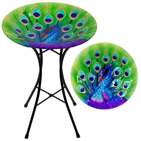 GEEZY Garden Bird Bath Peacock Design Free Standing