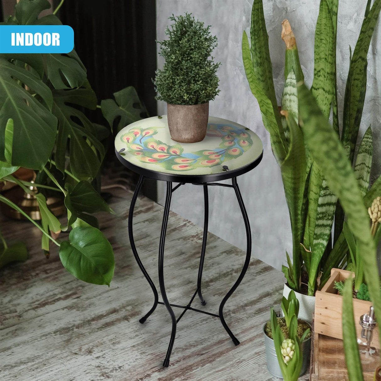 Round Side Mosaic Table With Peacock Design by GEEZY - UKBuyZone
