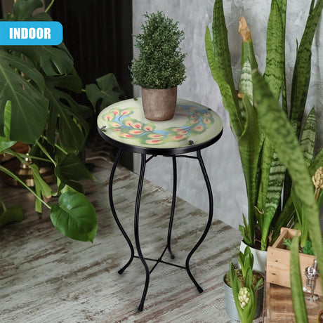 Round Side Mosaic Table With Peacock Design by GEEZY - UKBuyZone