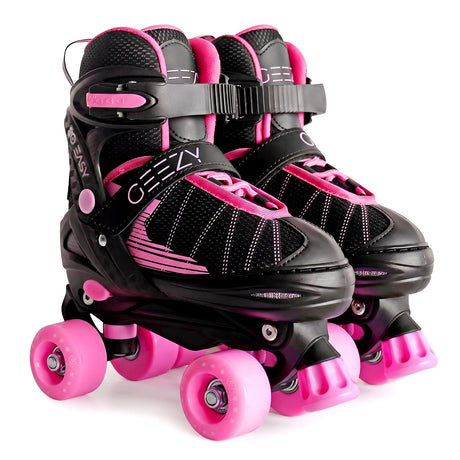 Black and pink kids adjustable quad roller skates from The Magic Toy Shop
