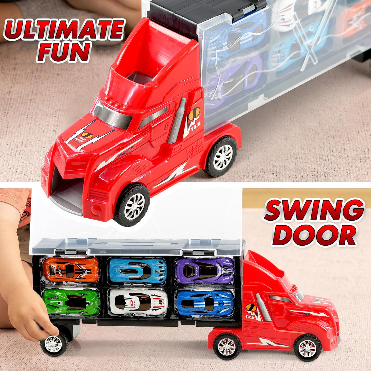 Kids Toy Truck Carrier & 6 Mini Cars Set