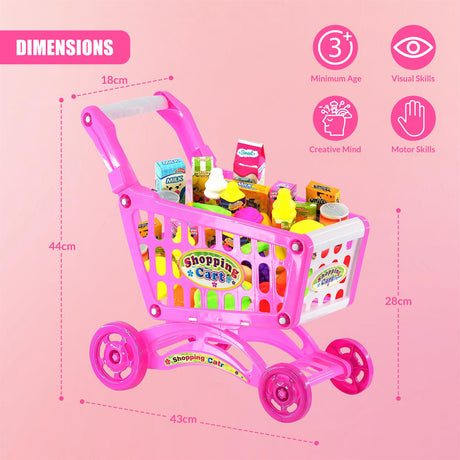 Pink Shopping Trolley Cart Play Food Set by The Magic Toy Shop - UKBuyZone