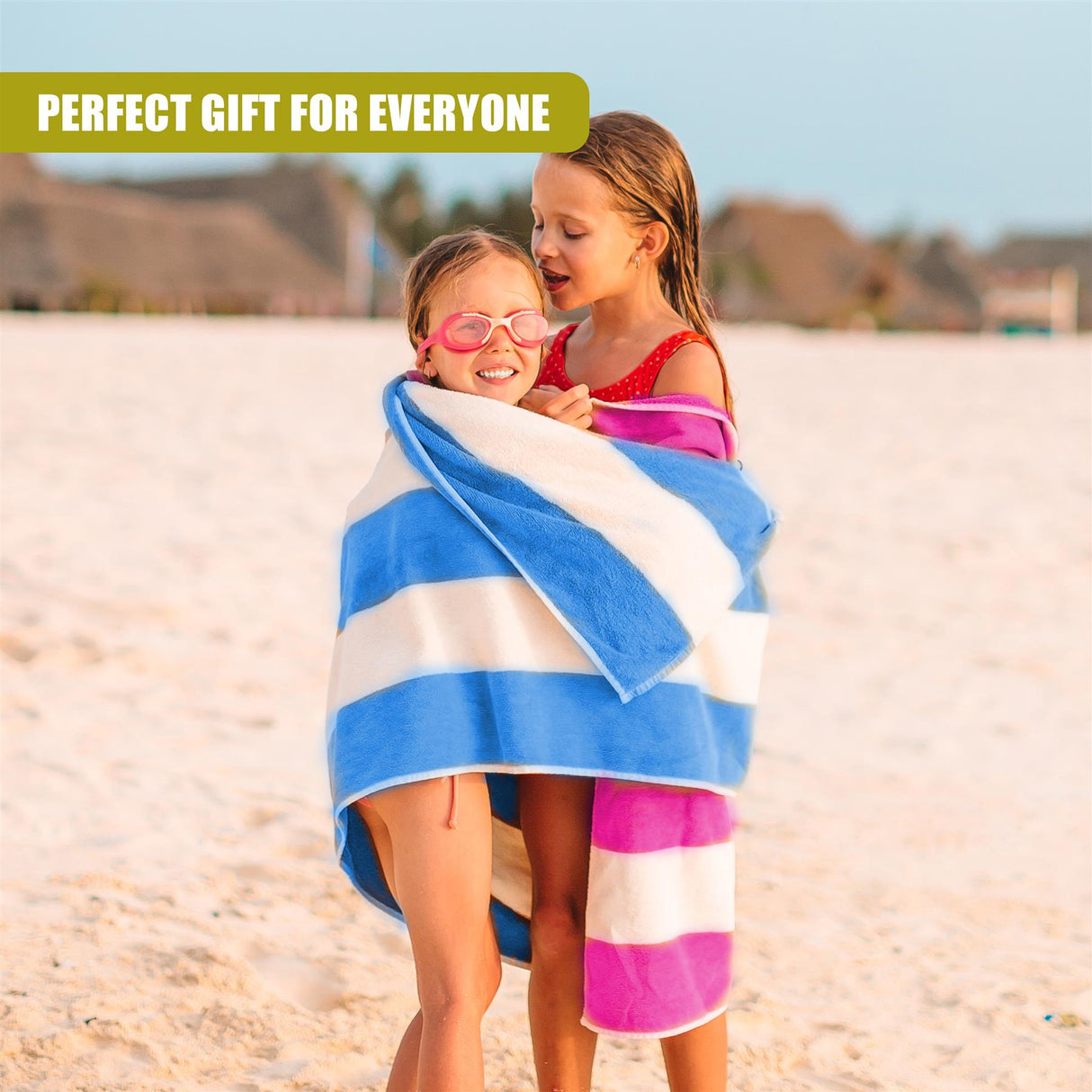 Pink & Blue Striped Microfibre Beach Towels - Set of 2 by GEEZY - UKBuyZone