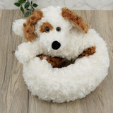 fluffy white brown dog plush toy - UKBuyZone