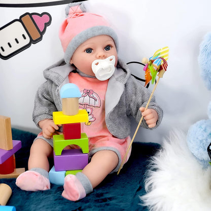Baby Girl Doll With Dummy & Sounds Grey by BiBi Doll - UKBuyZone