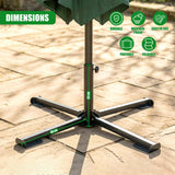 Folding metal stand base for a parasol, measuring 40 cm wide at the base.