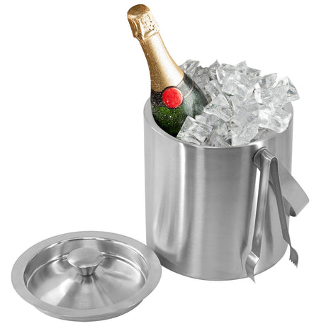 Stainless Steel Ice Bucket With Lid And Ice Tongs by Geezy - UKBuyZone