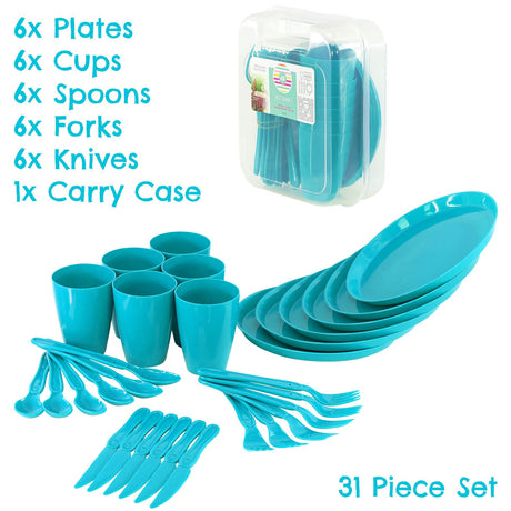 Blue Camping Set For Six 31 PCS by Geezy - UKBuyZone