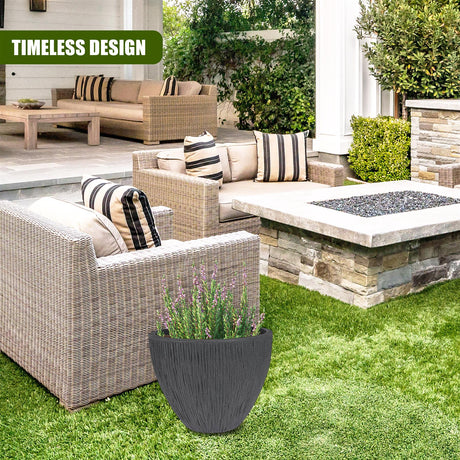 Large Anthracite Round Indoor Outdoor Flower Pot by GEEZY - UKBuyZone