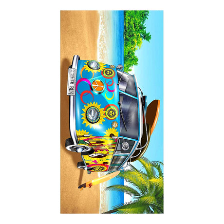 Blue Summer Bus Design Large Towel by Geezy - UKBuyZone