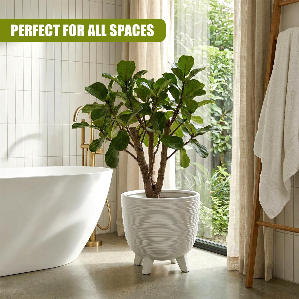 White Flower Pot with Legs, 39.5 cm