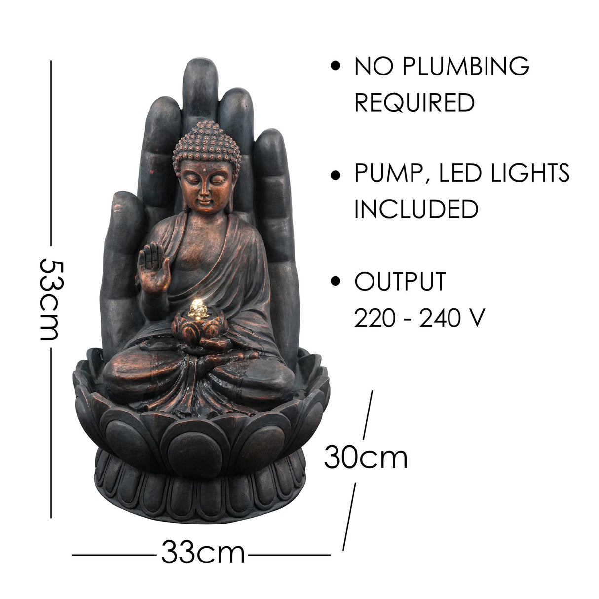 GEEZY Water Feature Indoor/Outdoor LED (Palm Buddha)