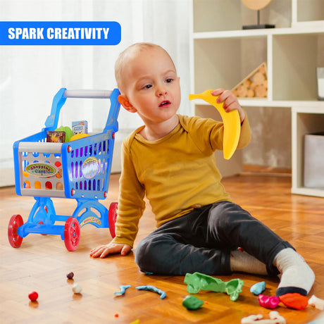 Blue Shopping Trolley Cart Play Food Set by The Magic Toy Shop - UKBuyZone
