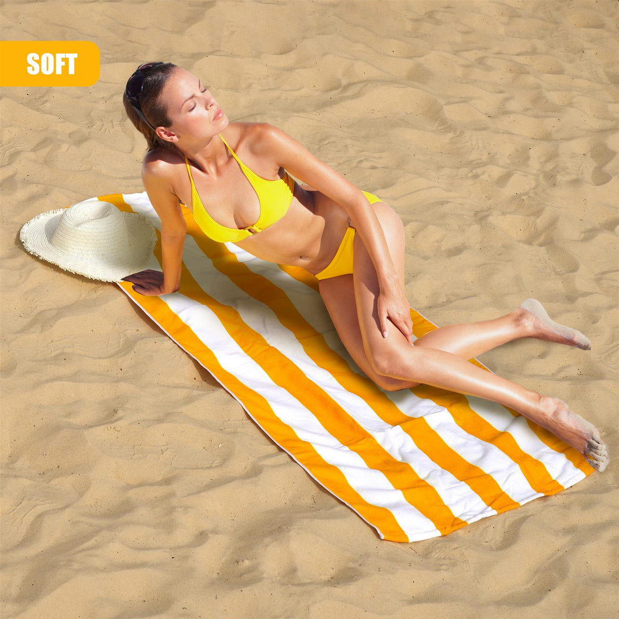 Beach Bath Towel Large Microfibre Orange Striped