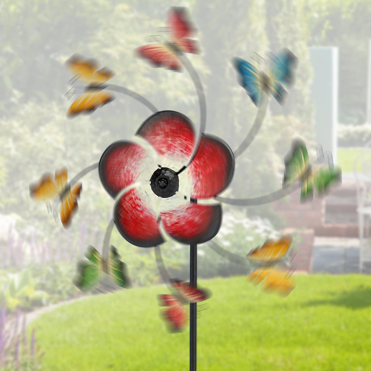 Large Freestanding Metal Garden Windmill - Butterflies Design