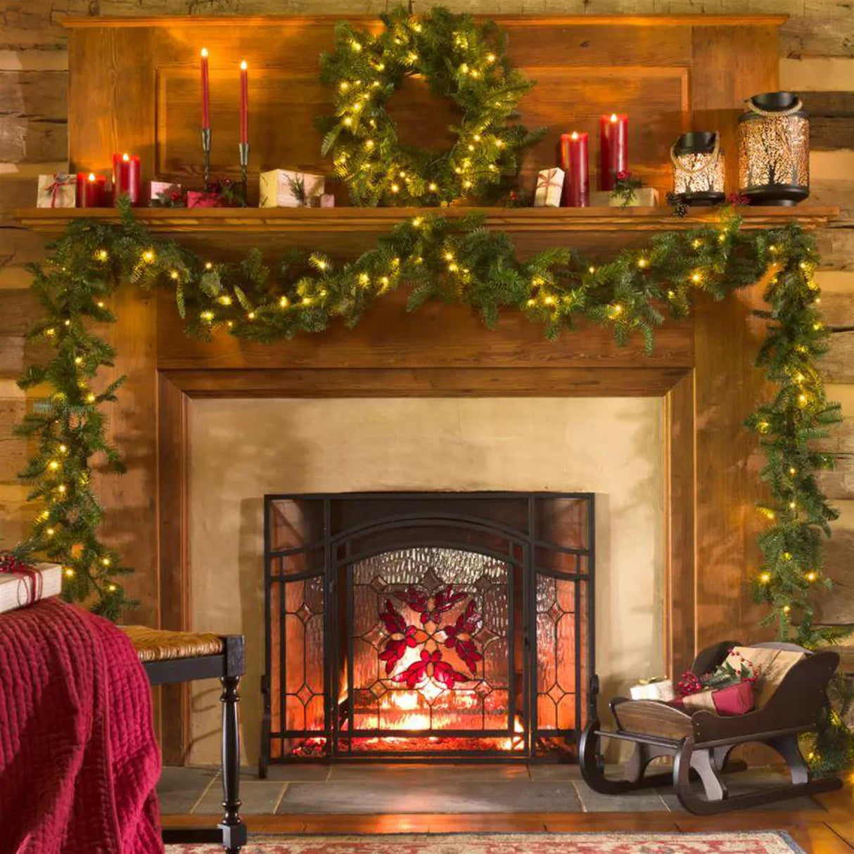 Pre-Lit Christmas Garland with LED Lights and Timer Function