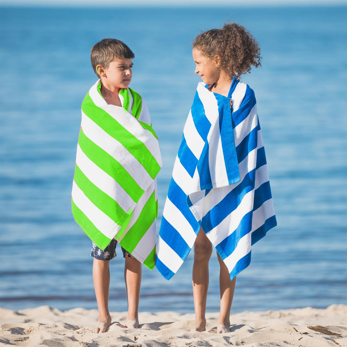 Beach Bath Towel Large Microfibre Green Striped