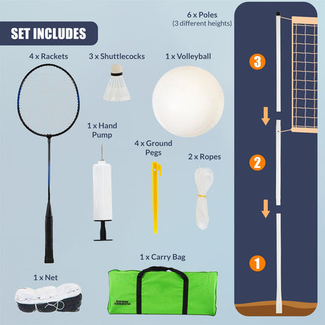 2-in-1 Complete Badminton and Volleyball Set by The Magic Toy Shop - UKBuyZone