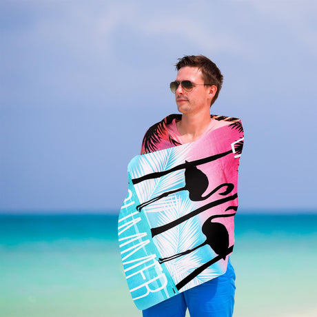 Beach Bath Towel Flamingo Design Microfibre Towel by GEEZY - UKBuyZone