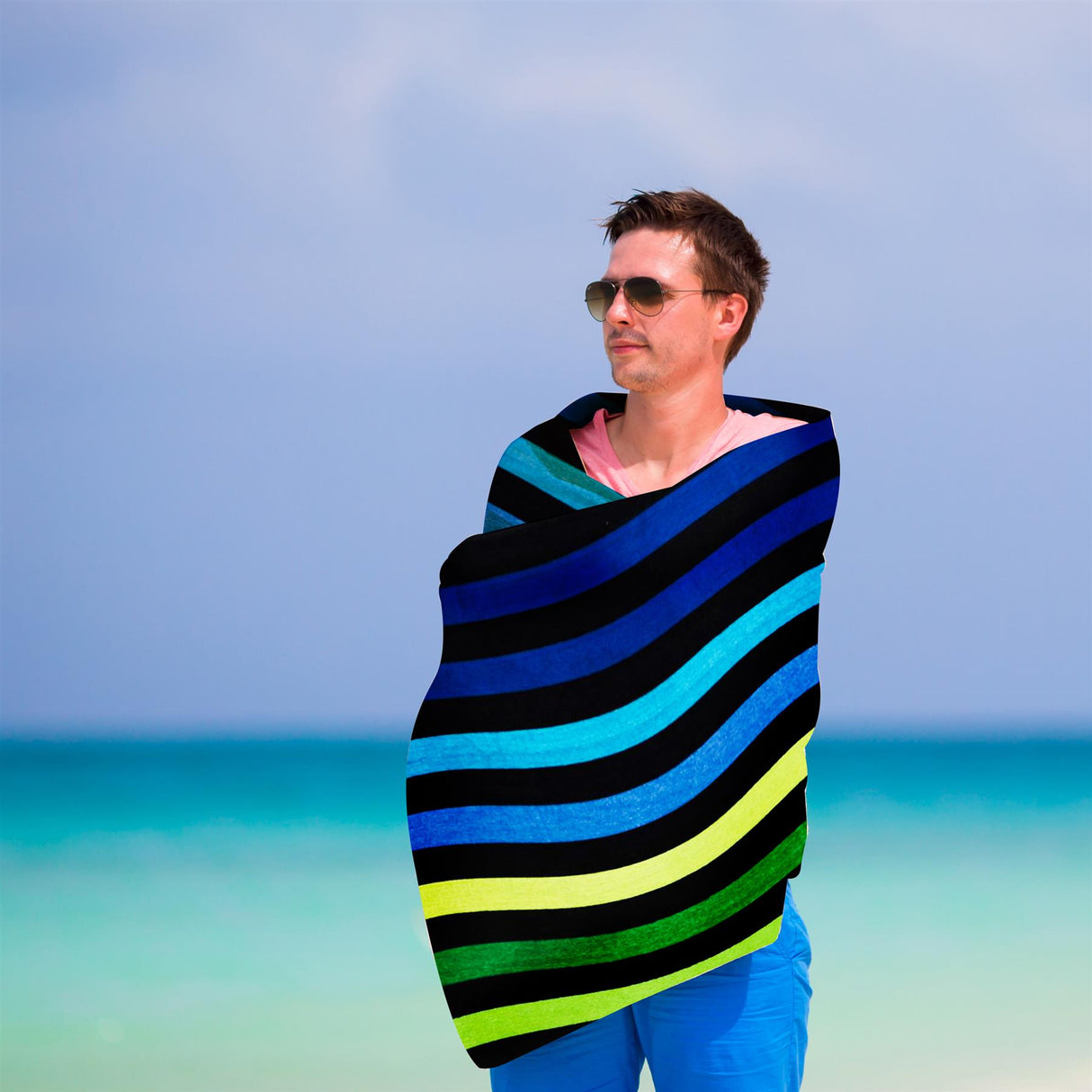 Velour Striped Beach Towel Blue Oasis